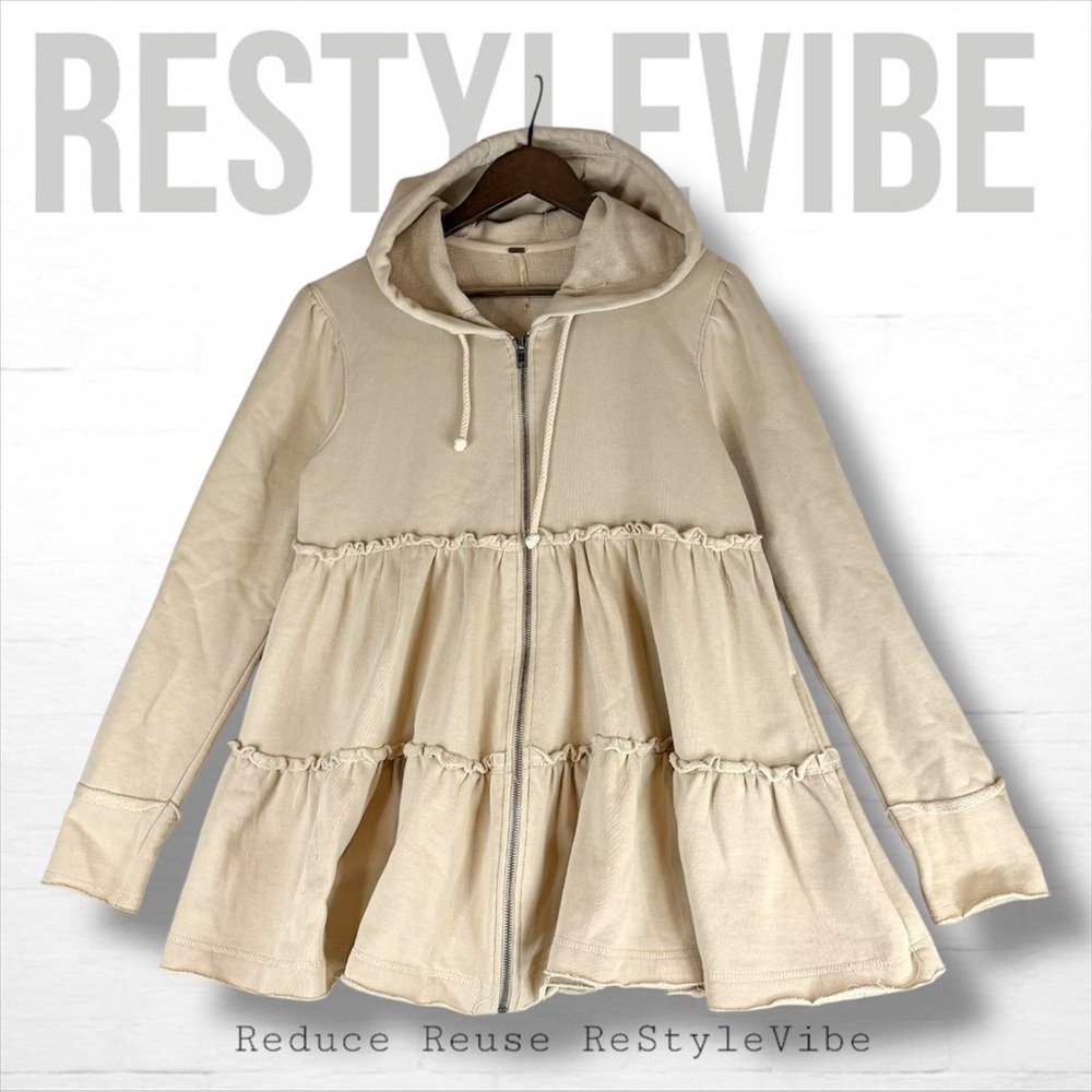 FREE PEOPLE FP Women’s Size XS Hoodie Full Zipper Ruffle Sweatshirt Pockets